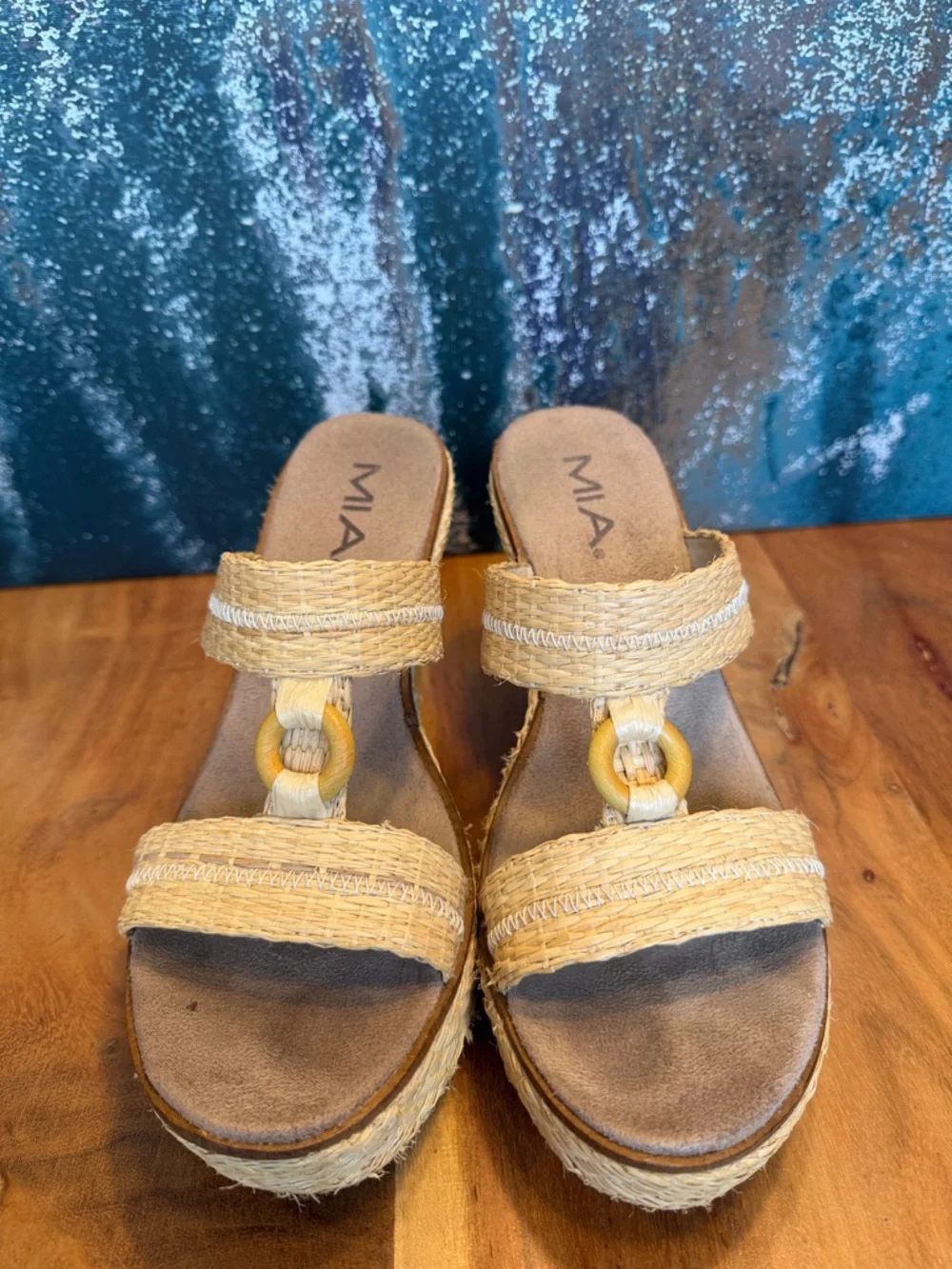MIA‎ Boho Raffia Platform Wedge Sandals Natural Size 9 (GUC)